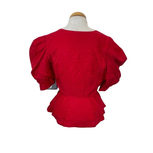 Vintage Mijoli Blouse Silk Puff Sleeves Iridescent Red Faux Wrap Top Sz 6 - Picture 3 of 16